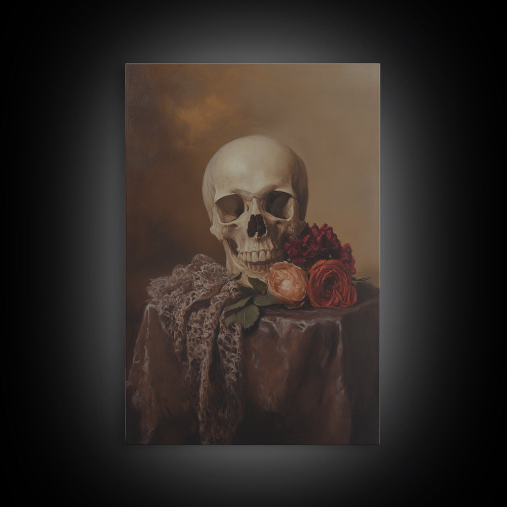 Skull and Roses Still Life Canvas Print