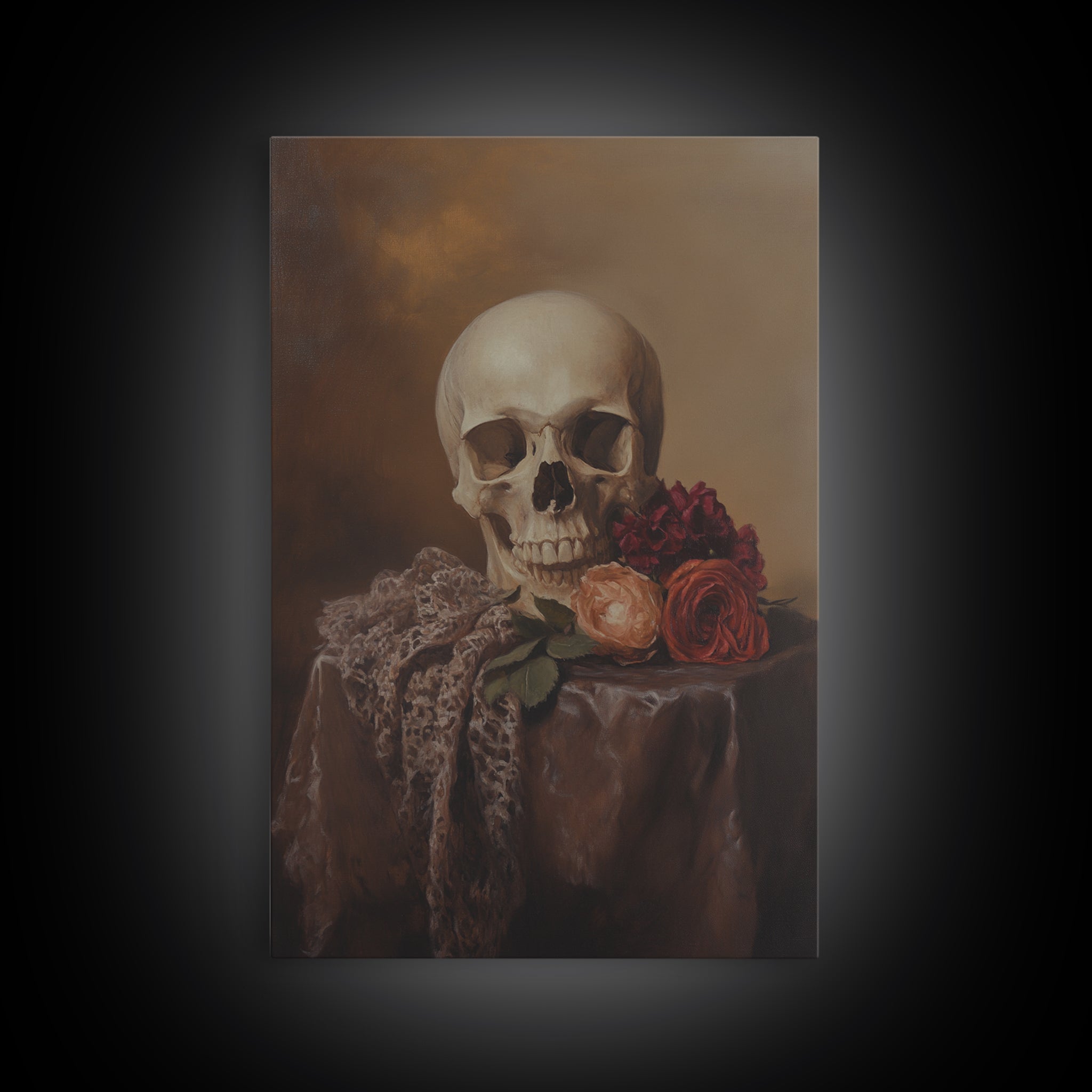 Skull and Roses Still Life Canvas Print