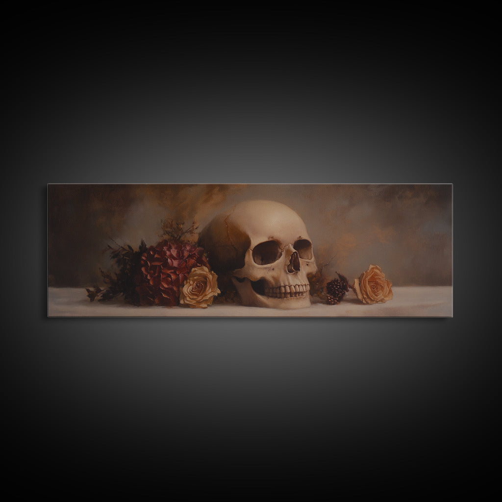 Skull and Flowers Still Life Canvas Print