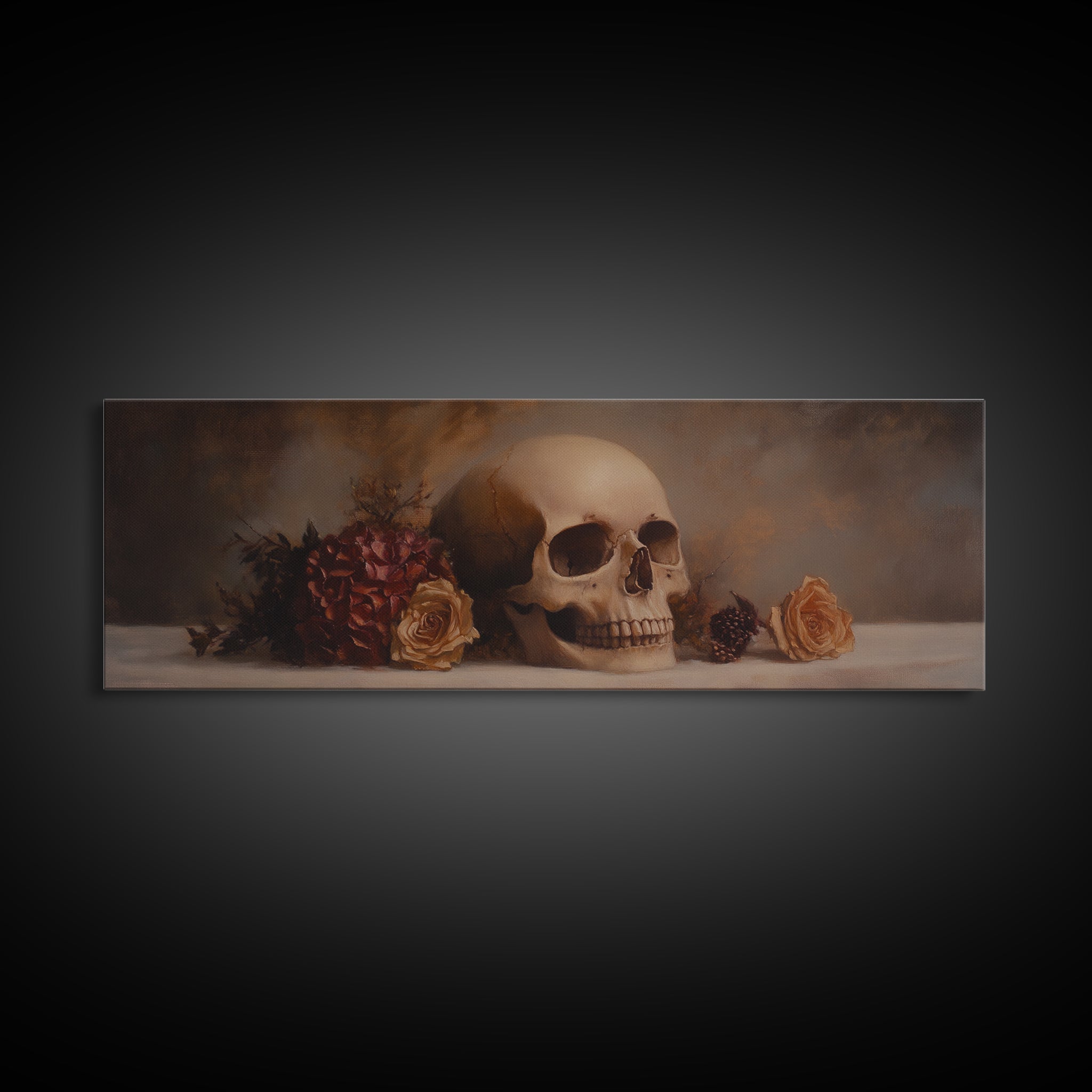 Skull and Flowers Still Life Canvas Print