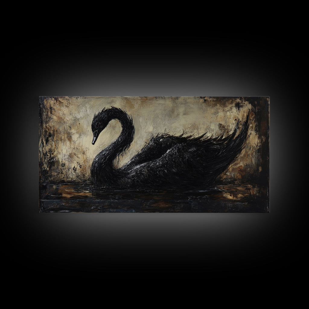 The Black Swan Framed Canvas Print - Goth Decor - Dark Academia Wall Art - Goth Painting - Swan Painting - Black Swan Wall Art Print