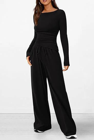 Soft Set Long-Sleeve Top & Wide-Leg Pants