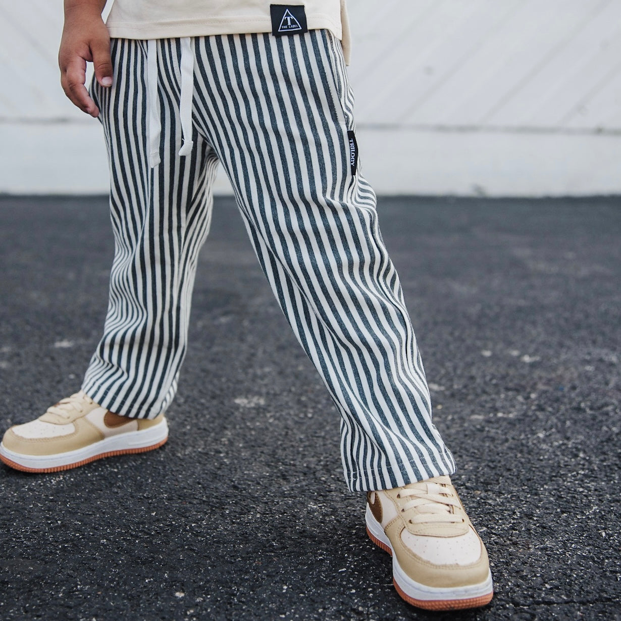 Gray & White Striped Cozy Pants