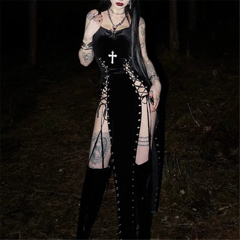 Velvet High Split Cross Dress