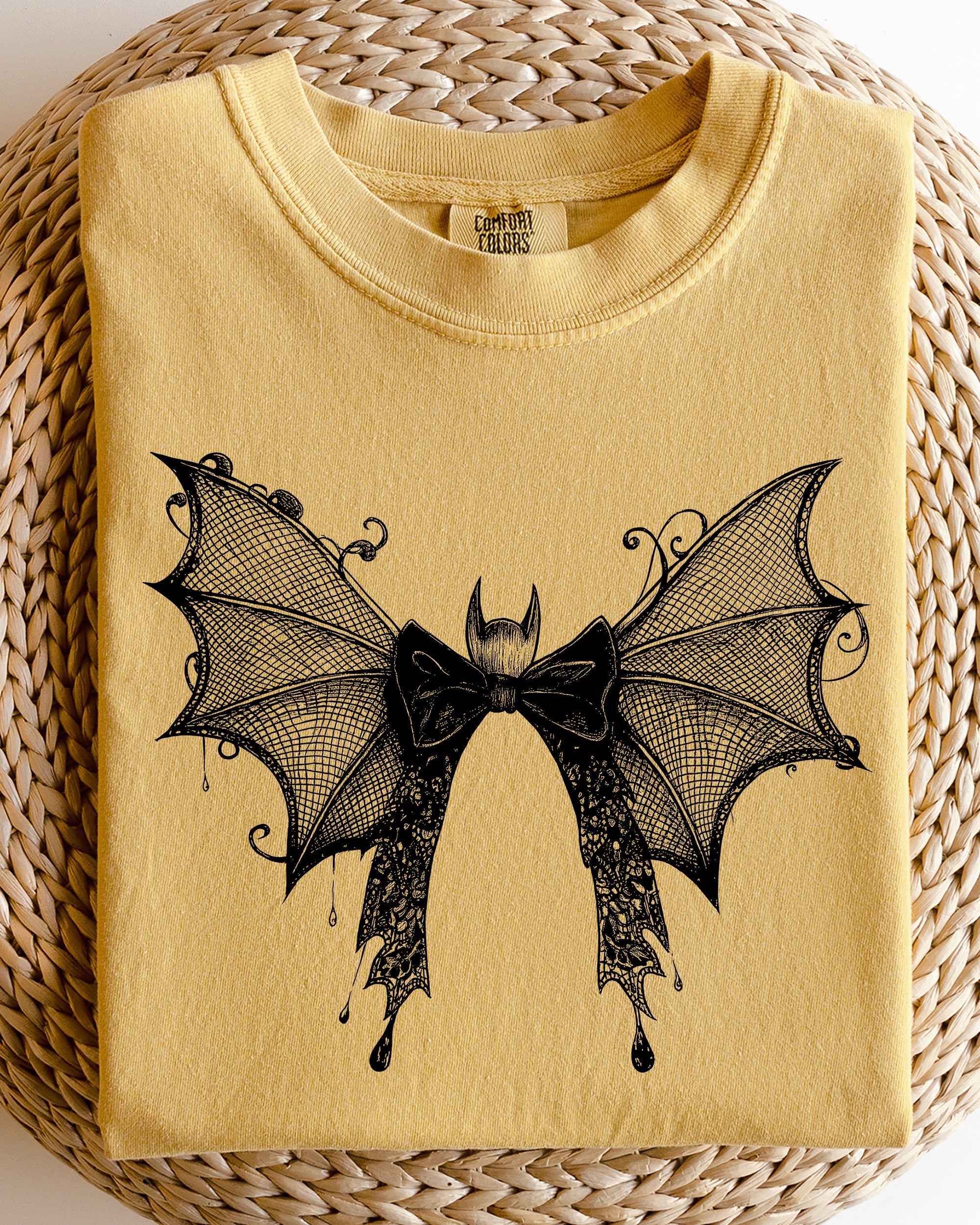 Bat & Lace Gothic Witch Tee — Garment-Dyed Comfort Colors Graphic Shirt