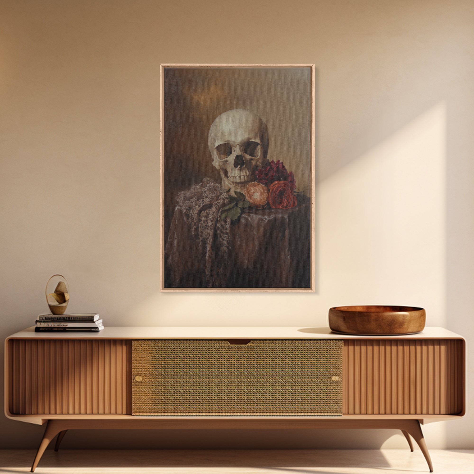 Skull and Roses Still Life Canvas Print