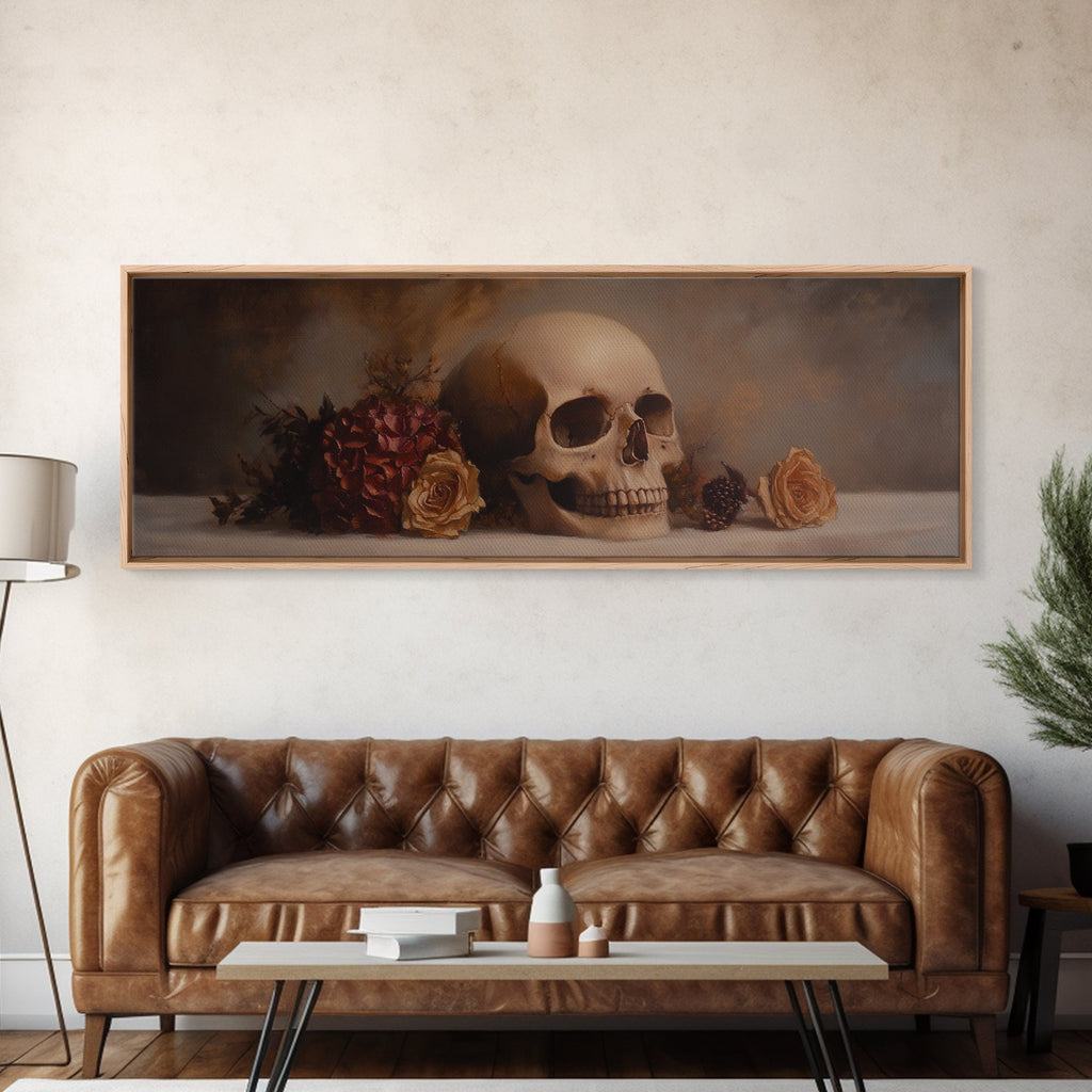 Skull and Flowers Still Life Canvas Print