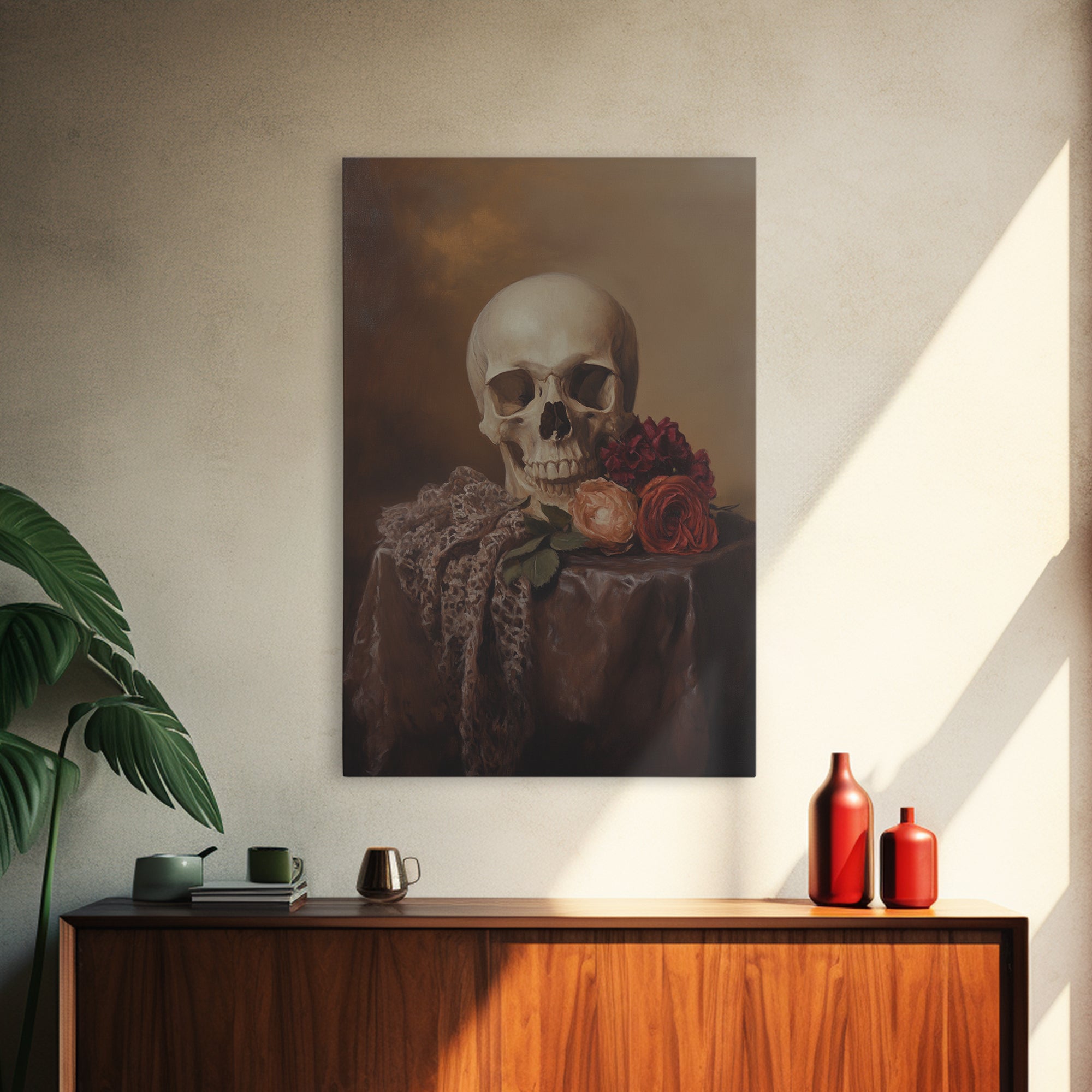 Skull and Roses Still Life Canvas Print