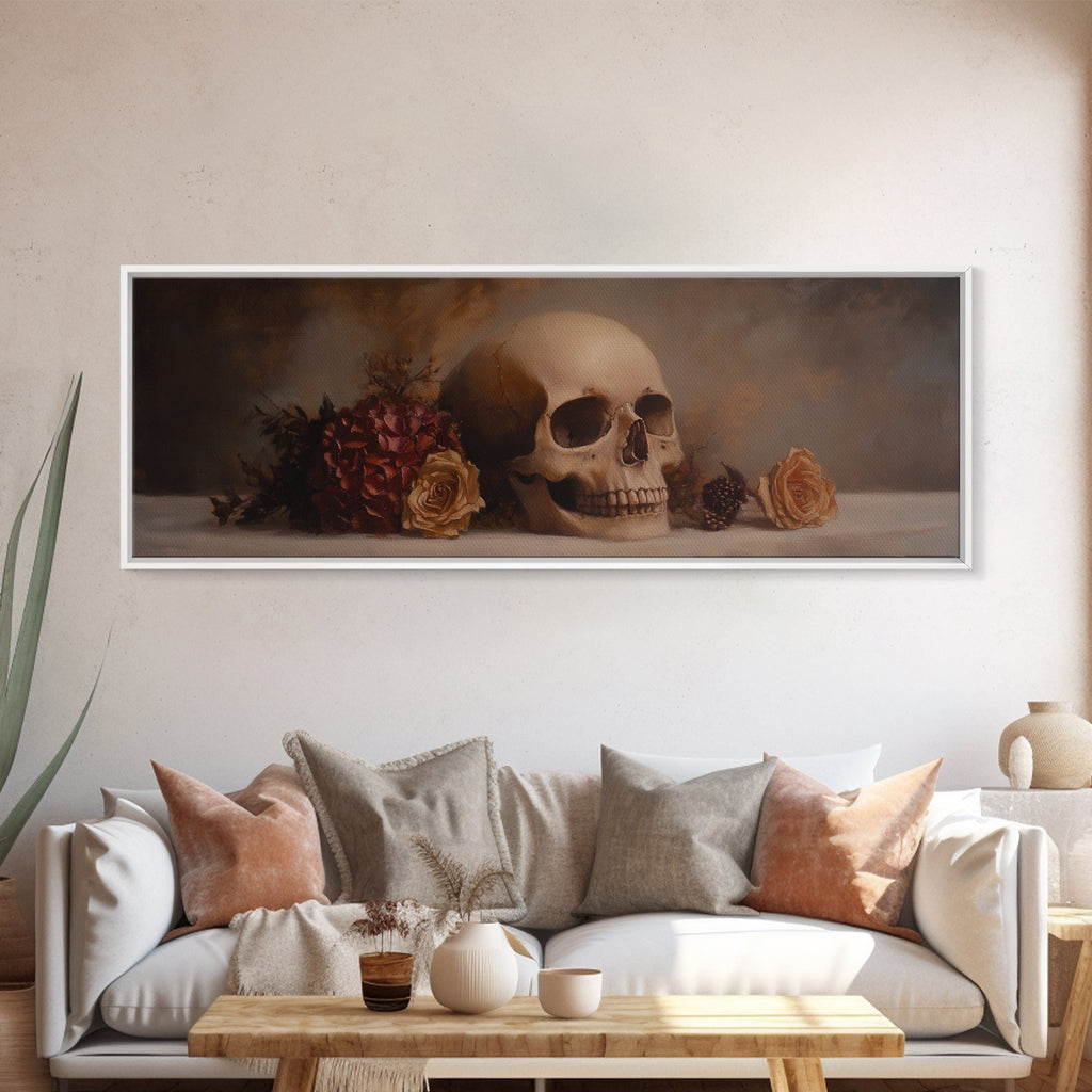 Skull and Flowers Still Life Canvas Print