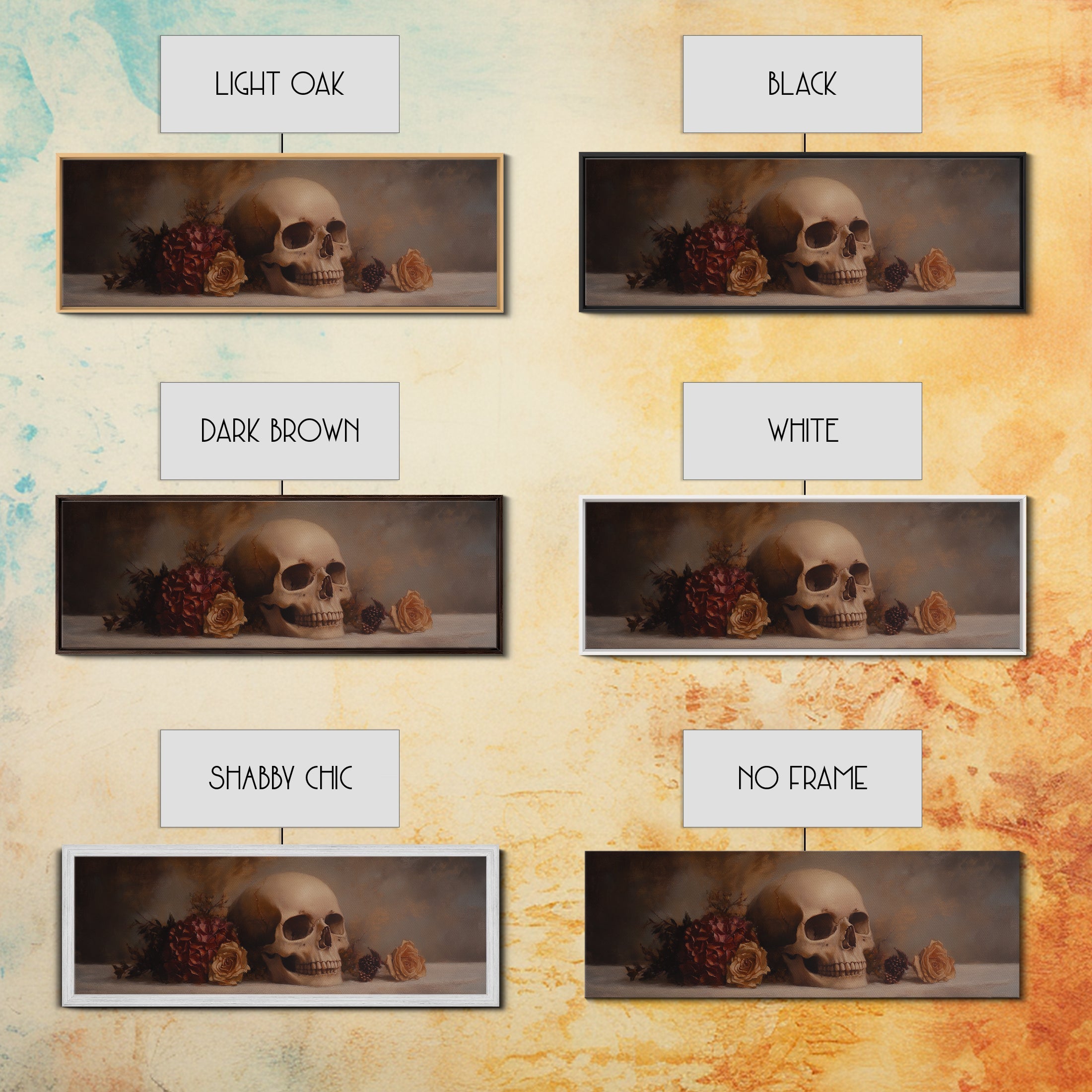 Skull and Flowers Still Life Canvas Print