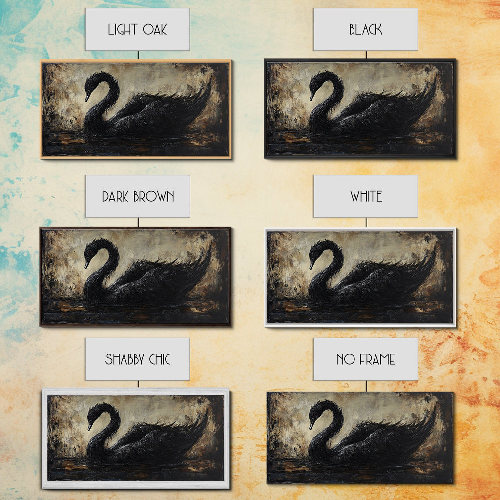 The Black Swan Framed Canvas Print - Goth Decor - Dark Academia Wall Art - Goth Painting - Swan Painting - Black Swan Wall Art Print