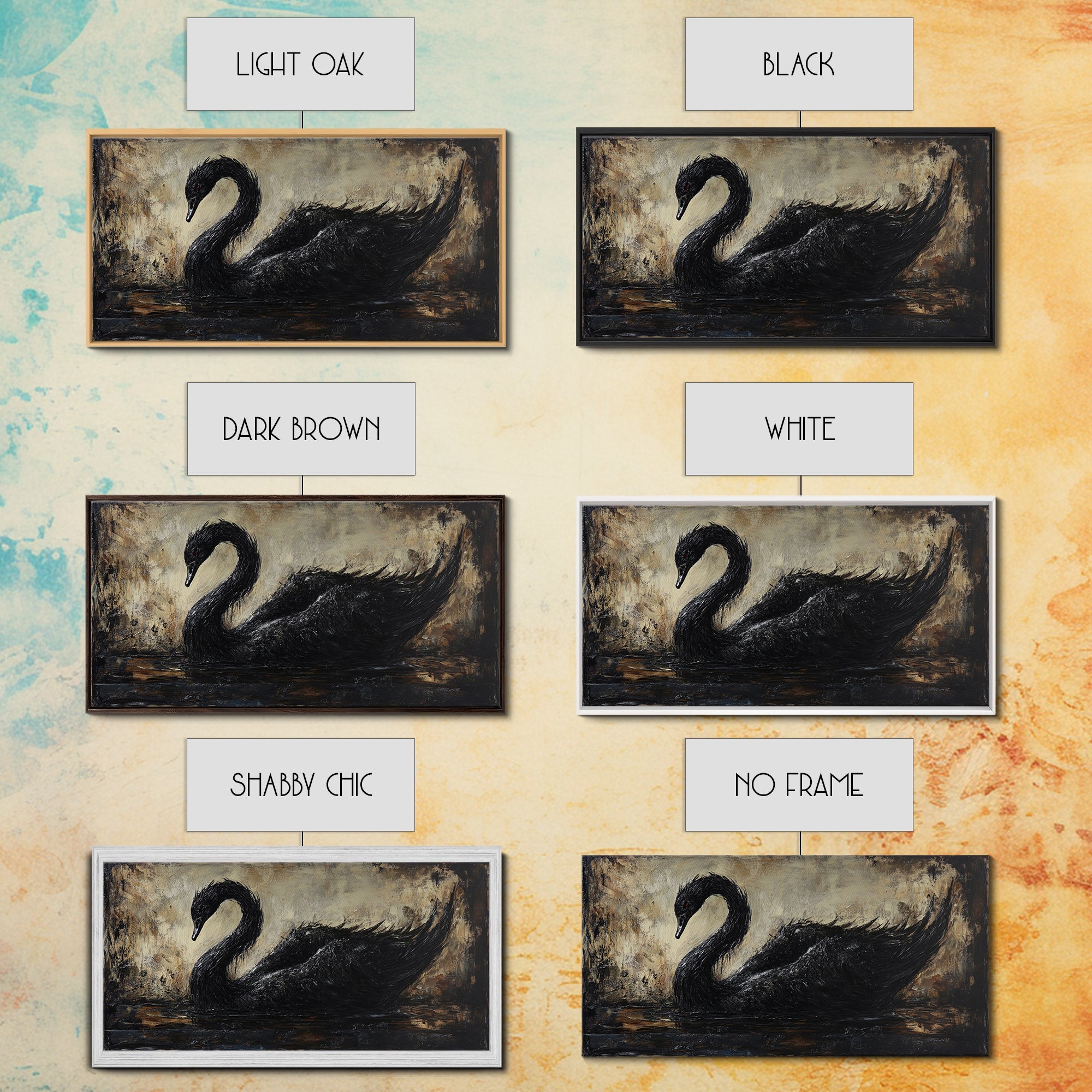 The Black Swan Framed Canvas Print - Goth Decor - Dark Academia Wall Art - Goth Painting - Swan Painting - Black Swan Wall Art Print