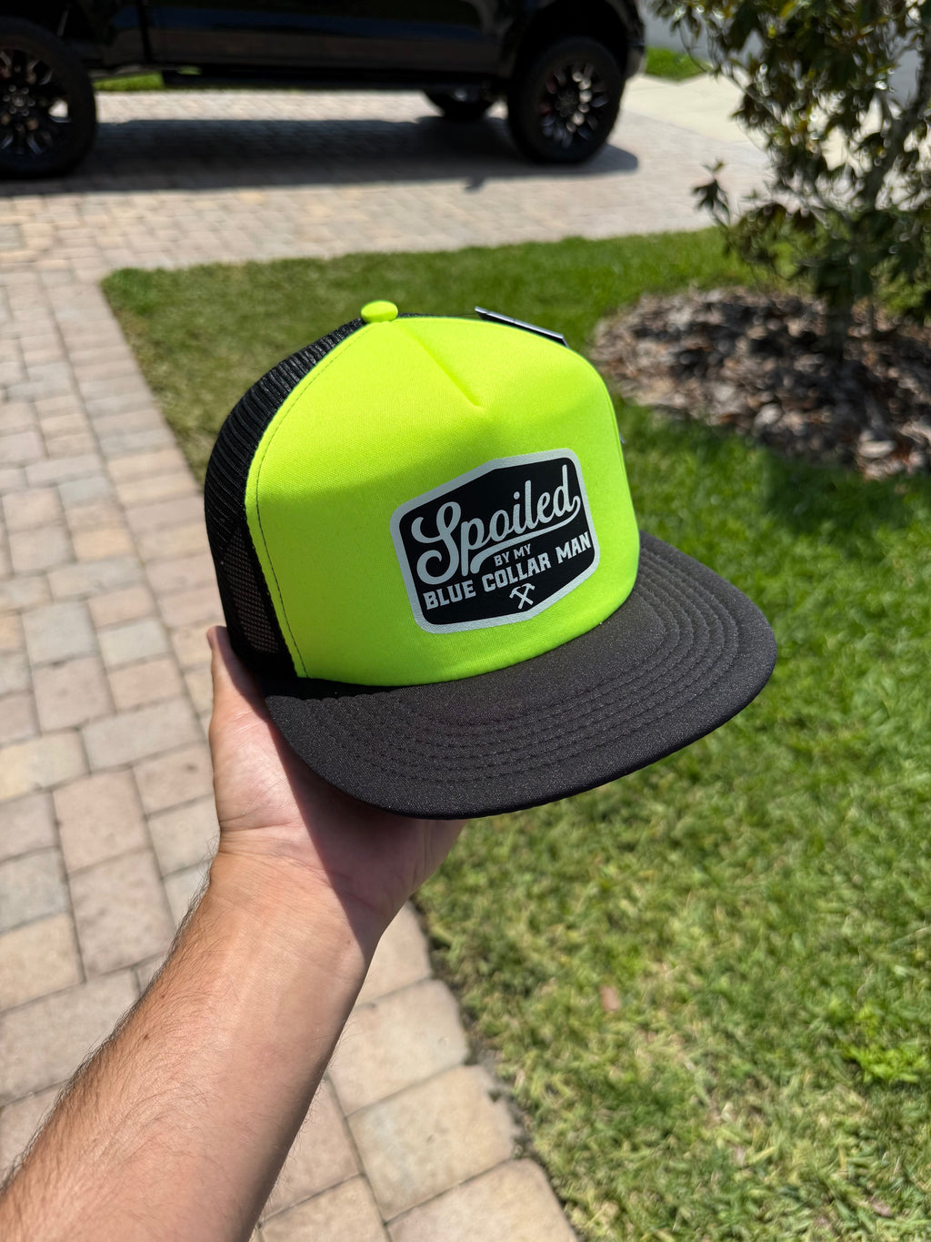 Spoiled by My Blue Collar Man Snapback Trucker Hat