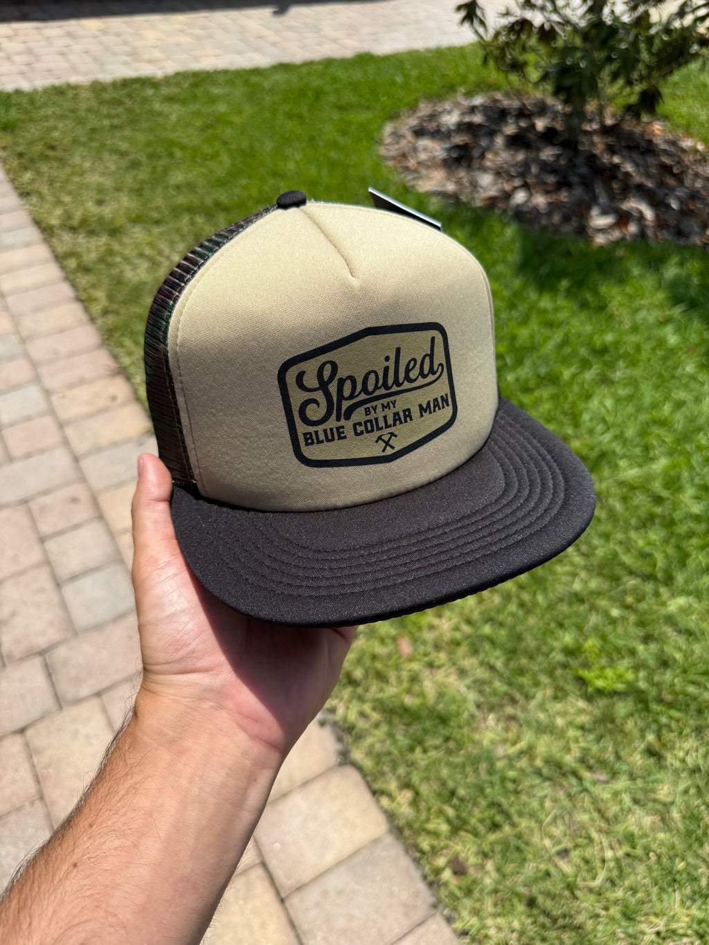 Spoiled by My Blue Collar Man Snapback Trucker Hat