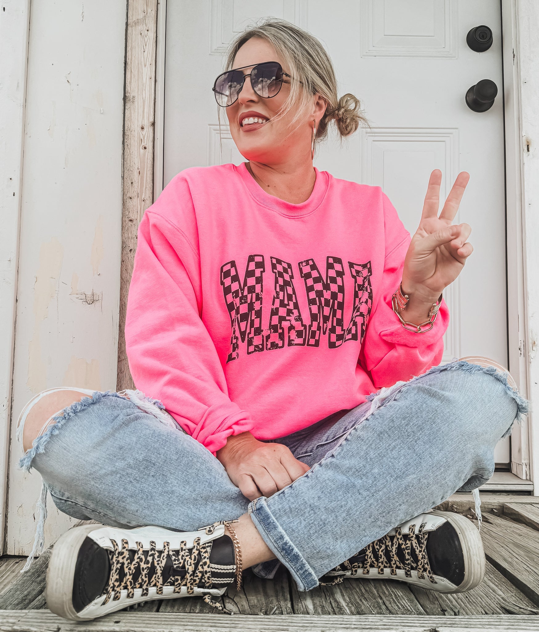 Mama Outline Checkered Sweatshirt