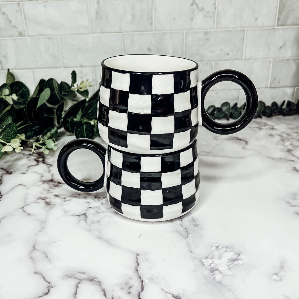 Black & White Checkered Ceramic Mug