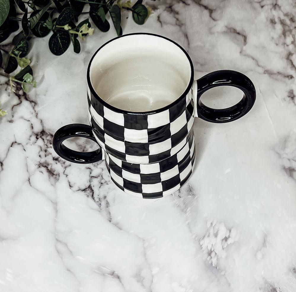 Black & White Checkered Ceramic Mug