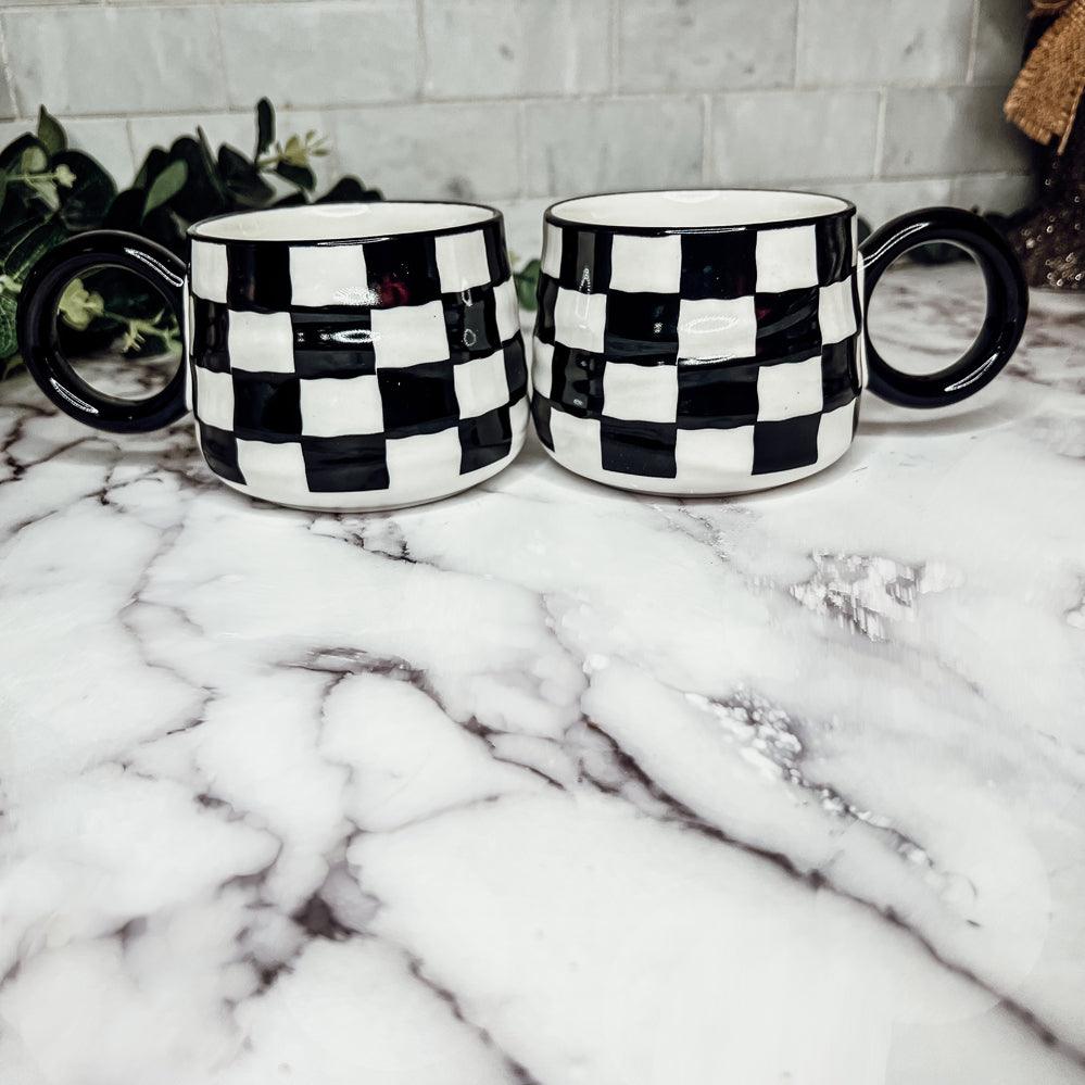 Black & White Checkered Ceramic Mug
