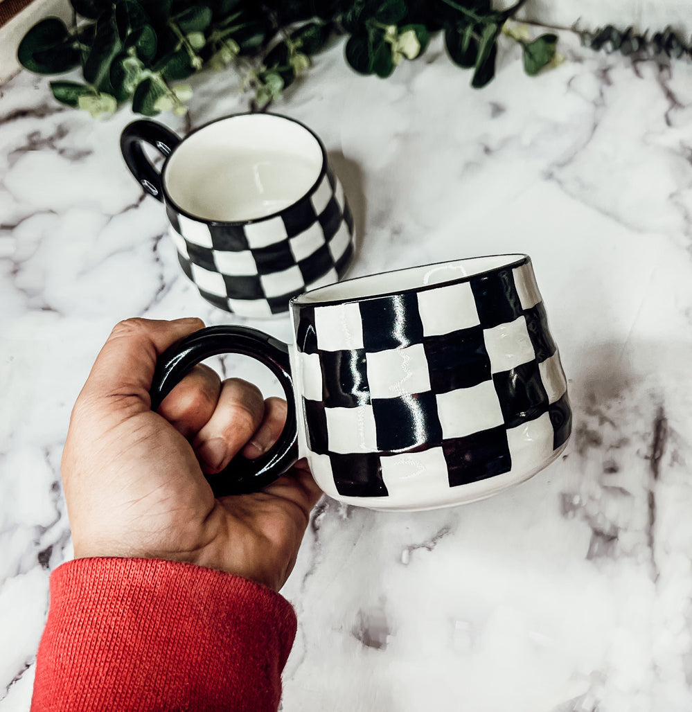 Black & White Checkered Ceramic Mug