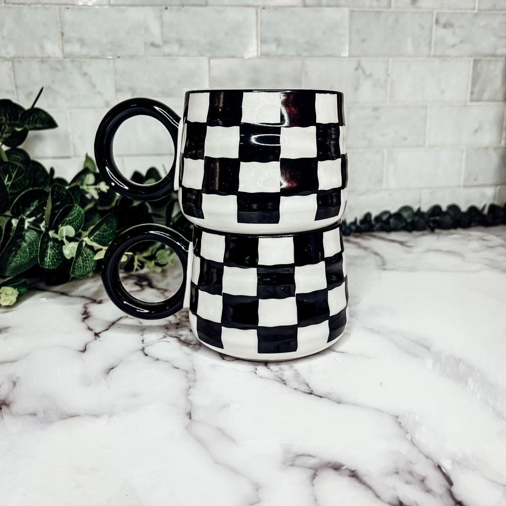 Black & White Checkered Ceramic Mug