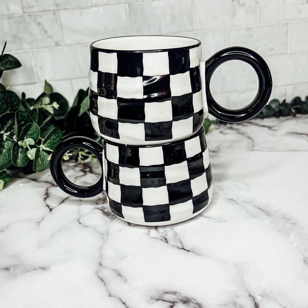 Black & White Checkered Ceramic Mug