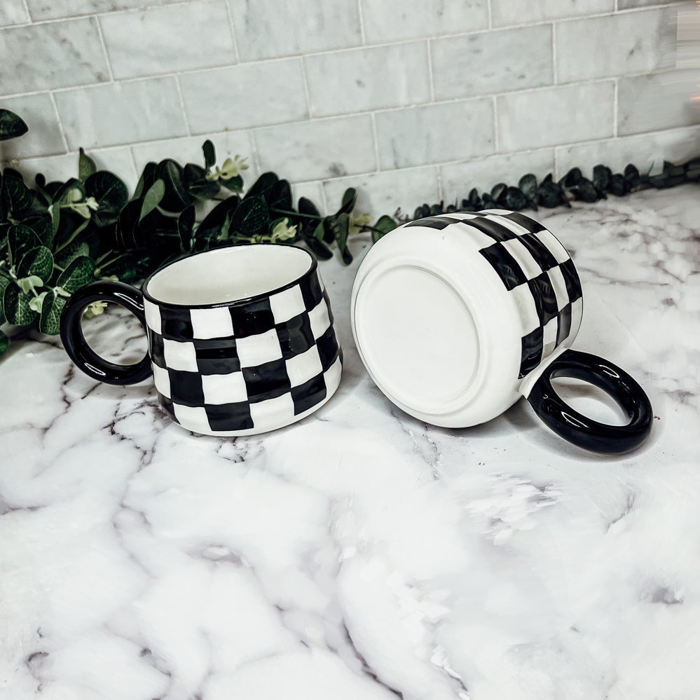 Black & White Checkered Ceramic Mug
