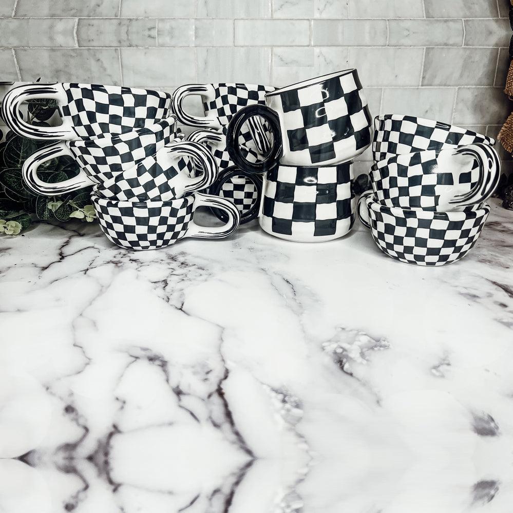 Black & White Checkered Ceramic Mug