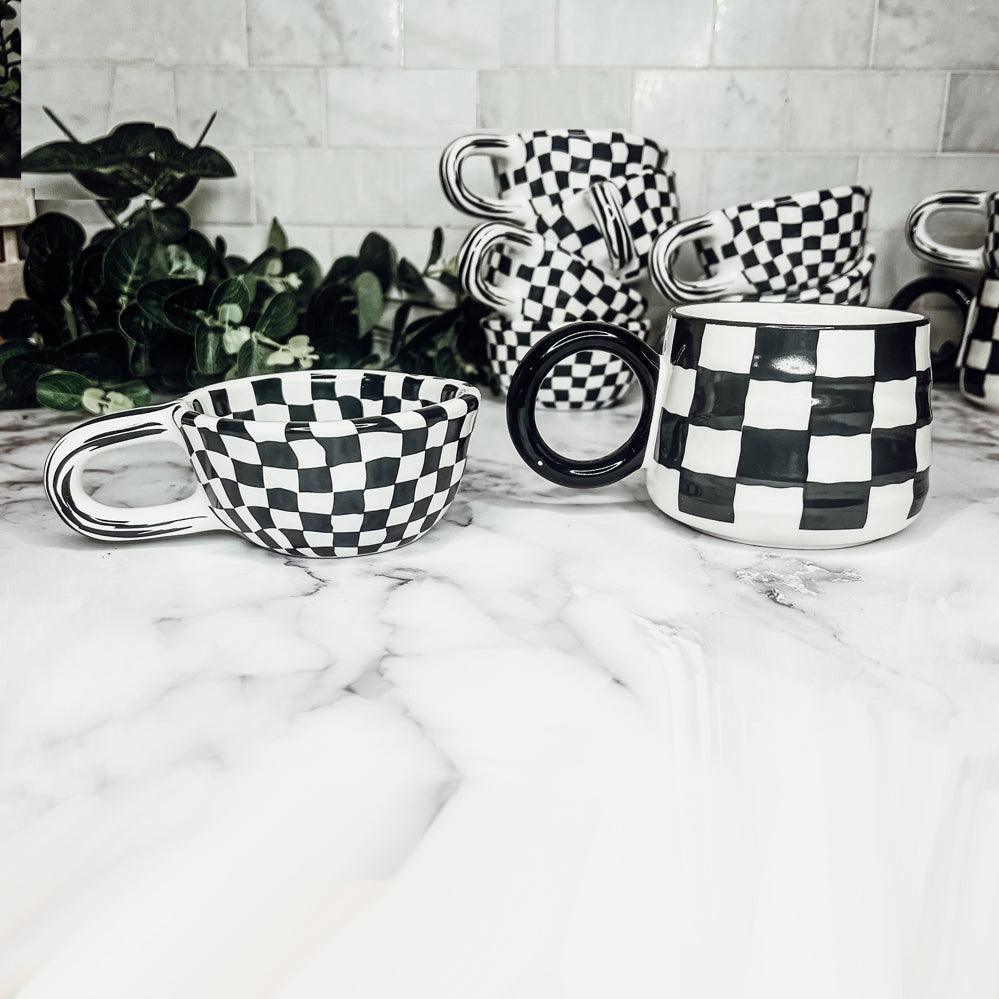 Black & White Checkered Ceramic Mug