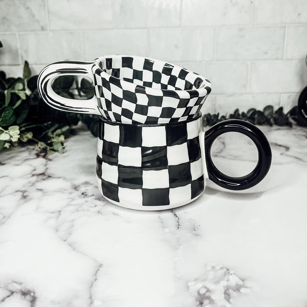 Black & White Checkered Ceramic Mug