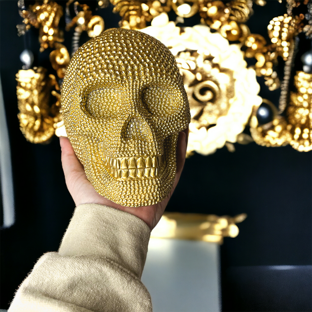 Resin Beaded Skull Statue