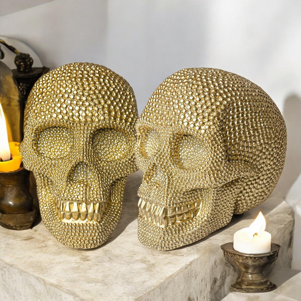 Resin Beaded Skull Statue