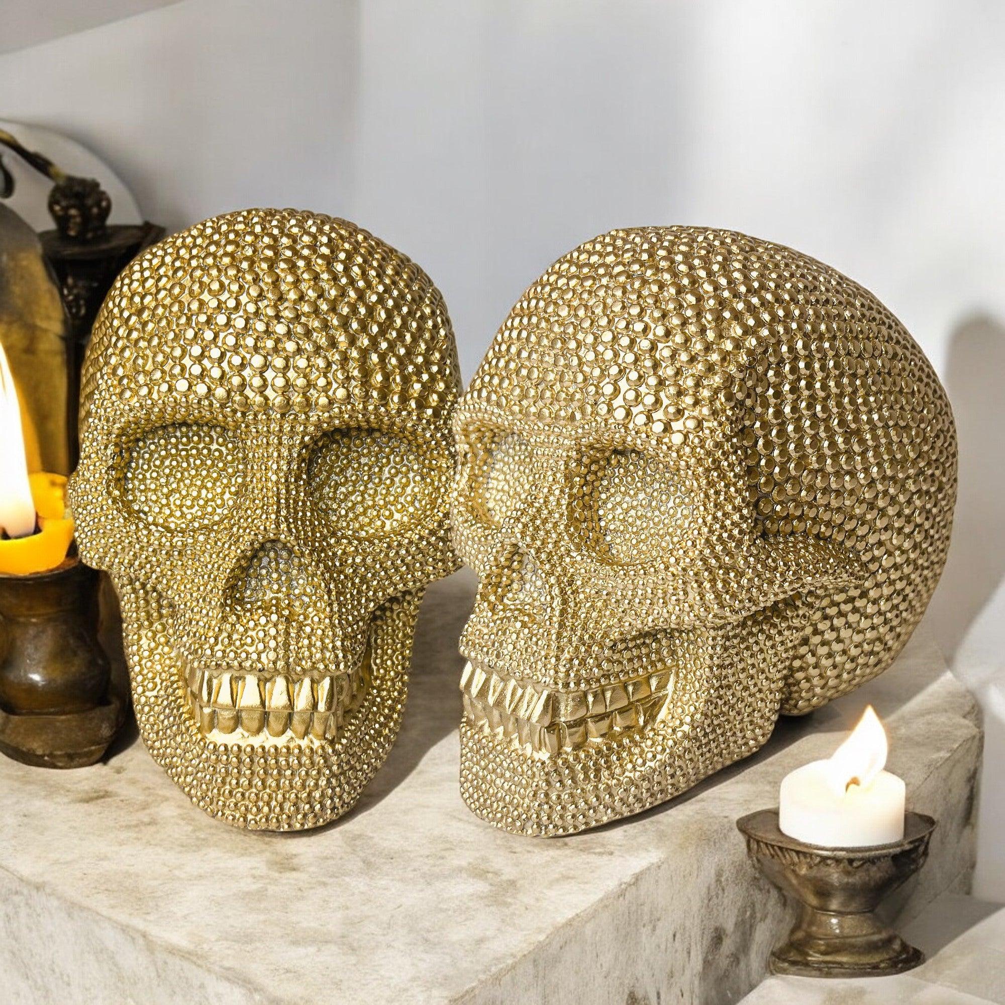 Resin Beaded Skull Statue