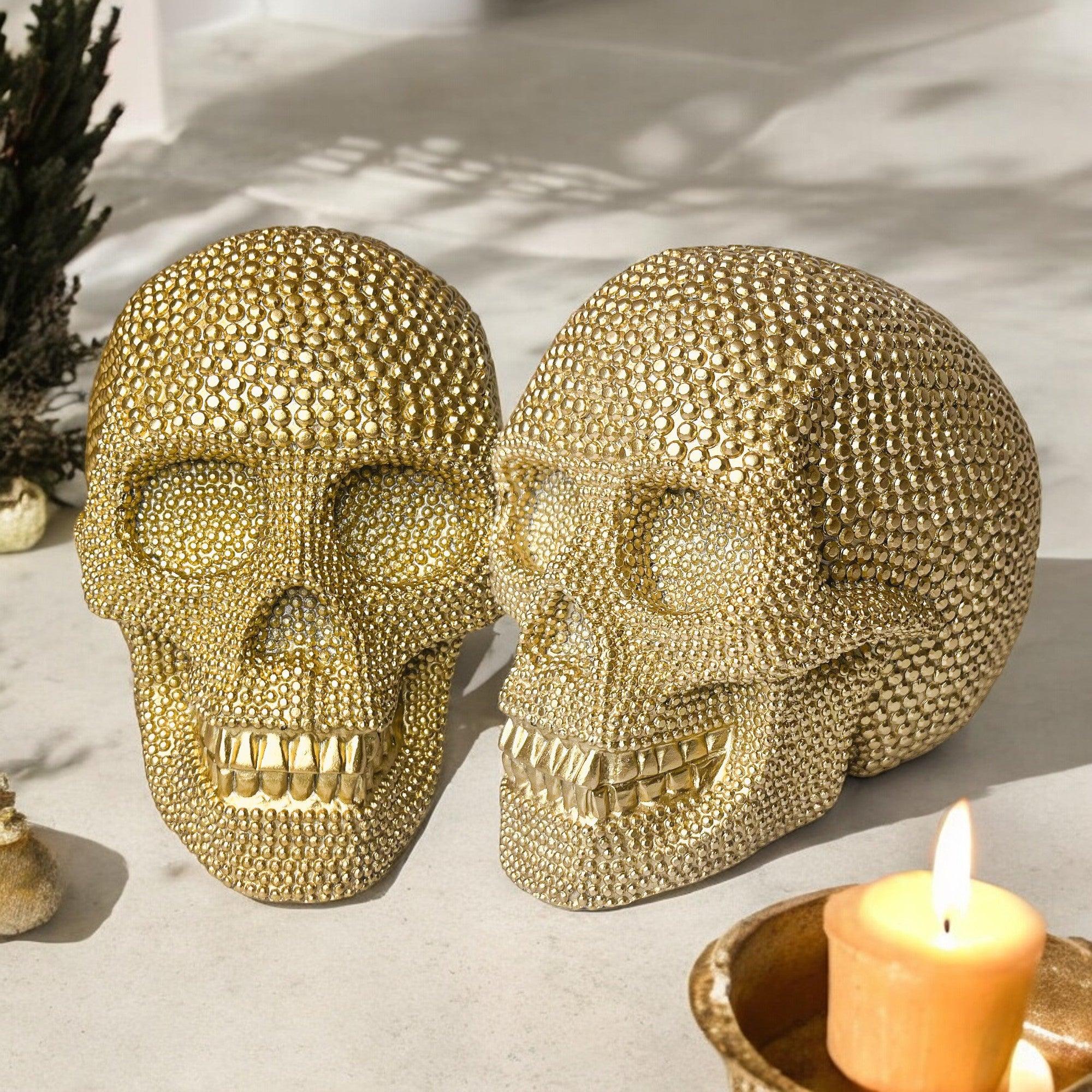 Resin Beaded Skull Statue