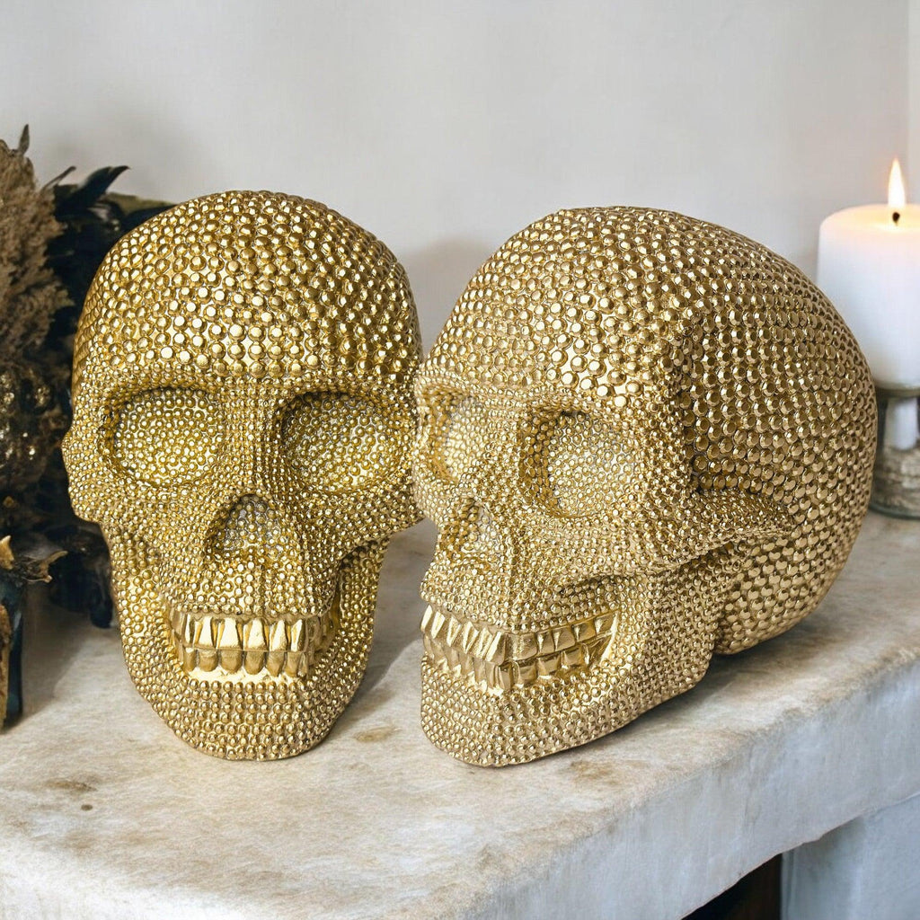 Resin Beaded Skull Statue