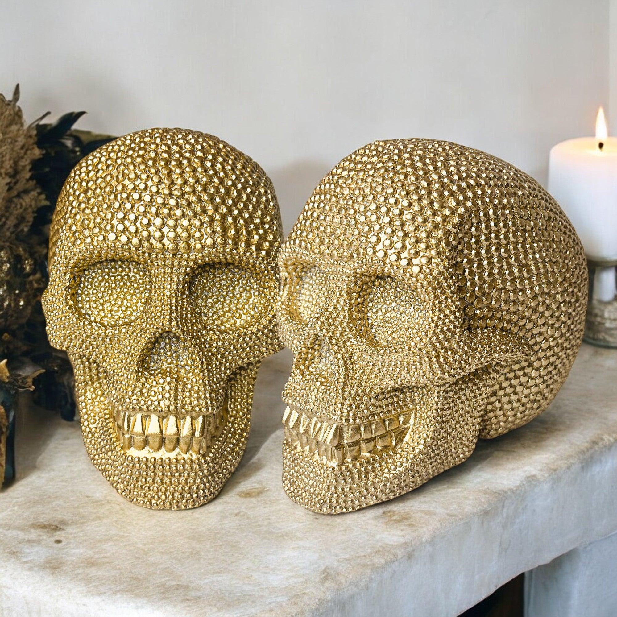Resin Beaded Skull Statue