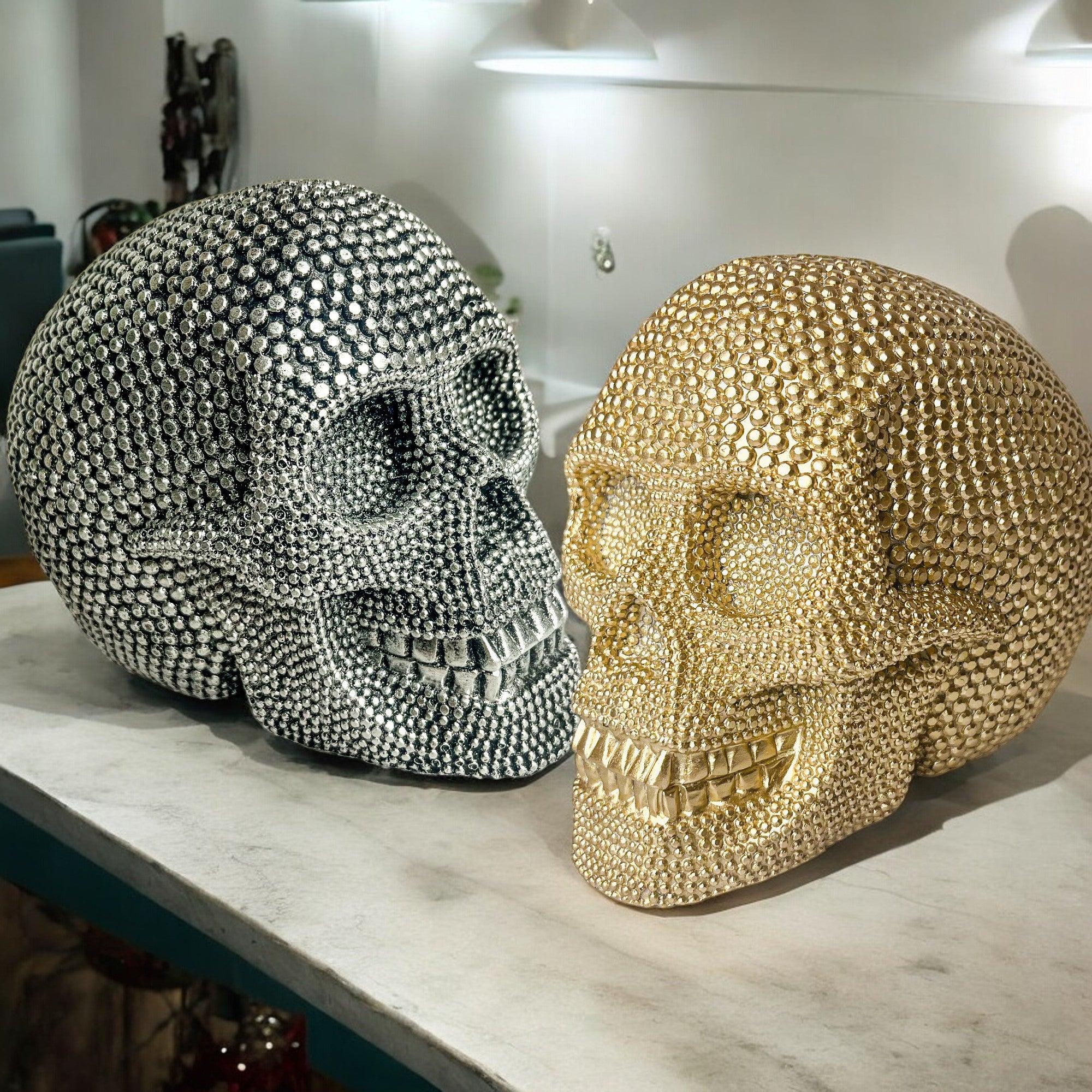 Resin Beaded Skull Statue