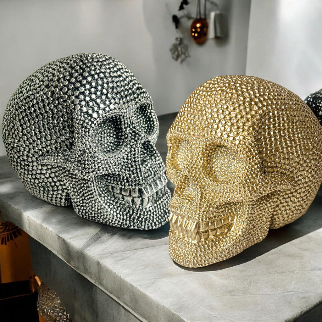 Resin Beaded Skull Statue