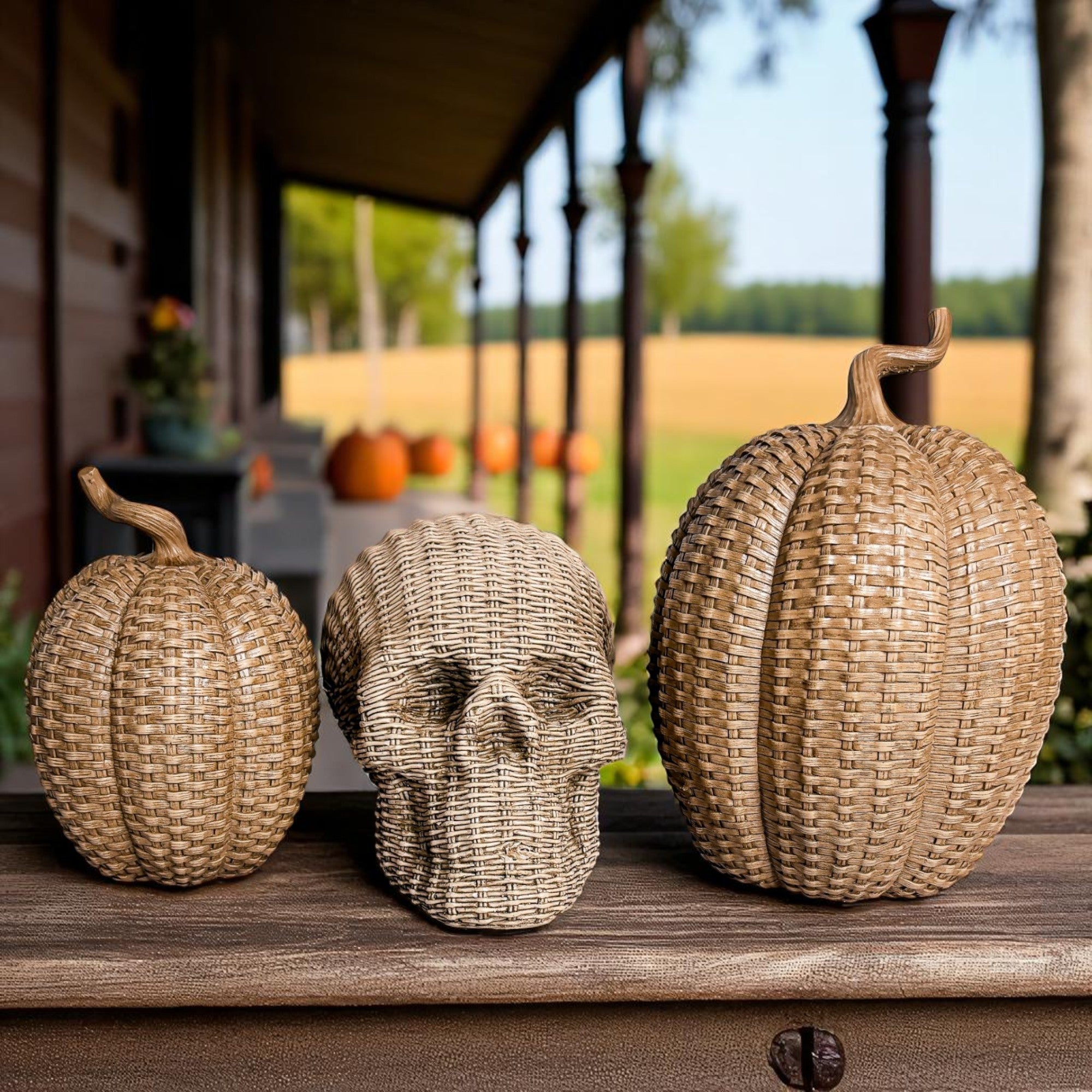 Rattan-Style Resin Skull