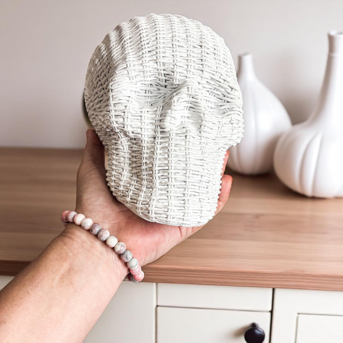 Rattan-Style Resin Skull