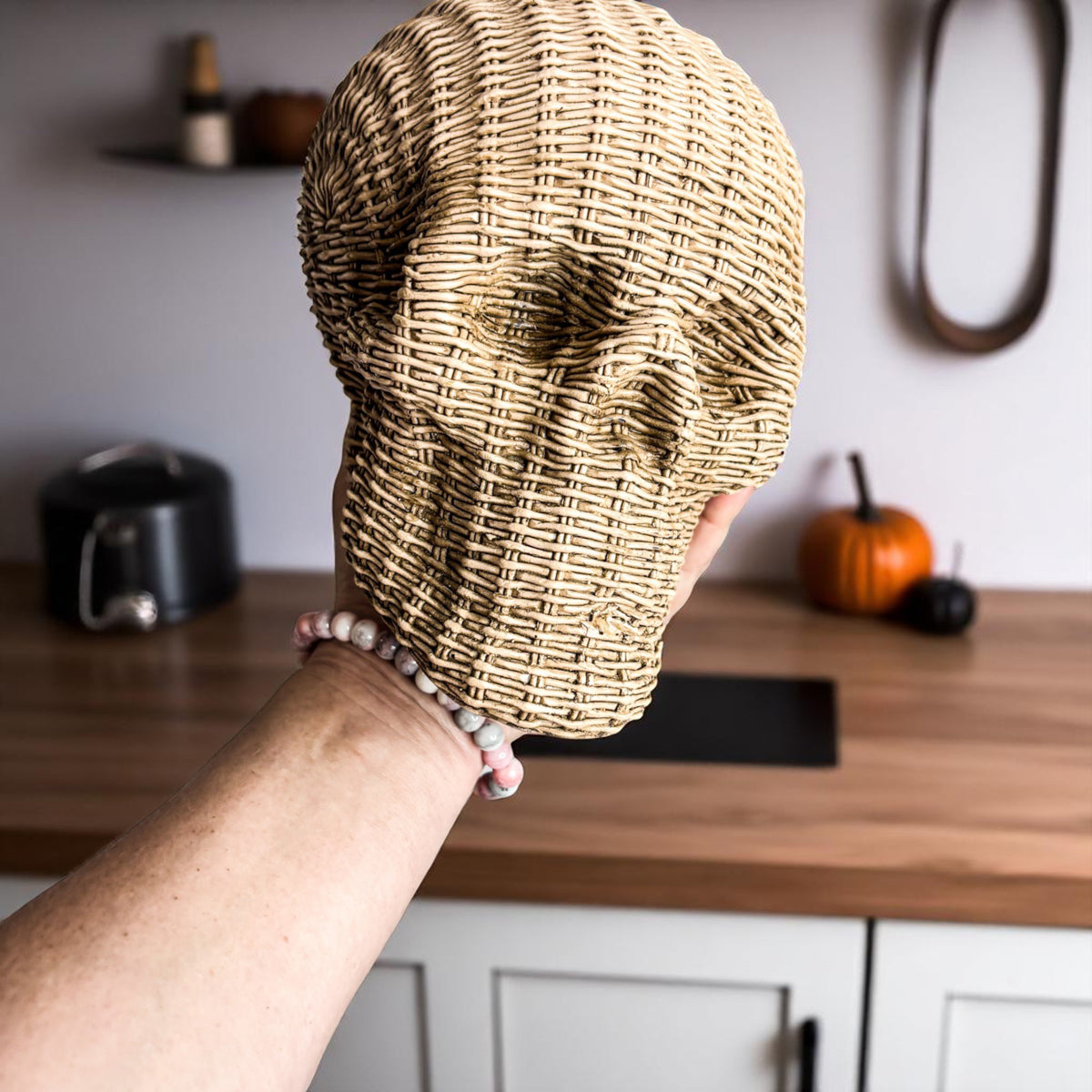 Rattan-Style Resin Skull
