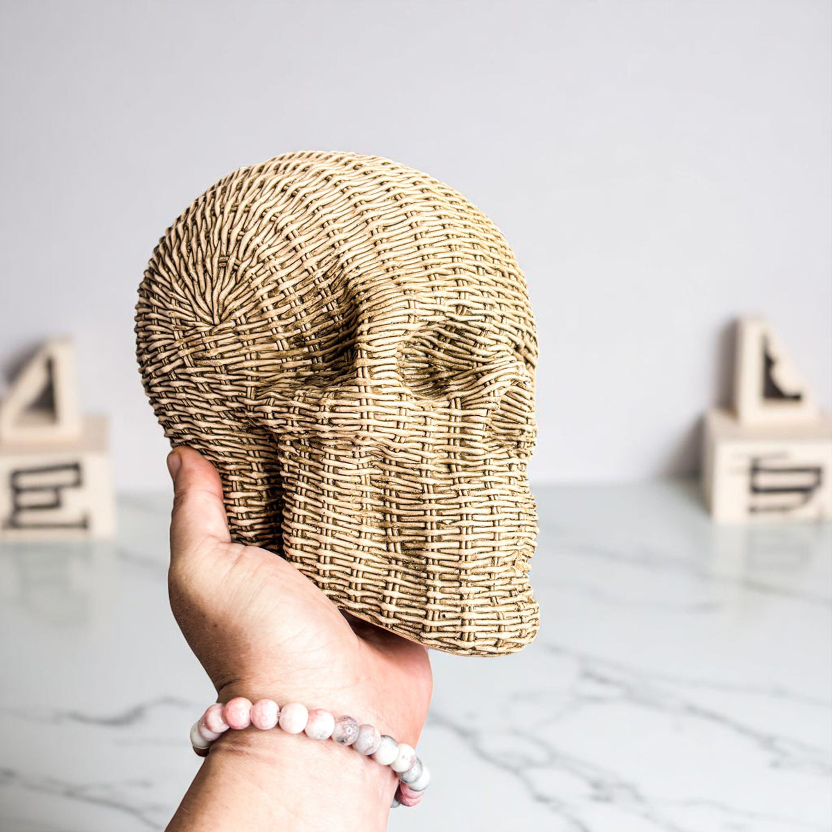 Rattan-Style Resin Skull