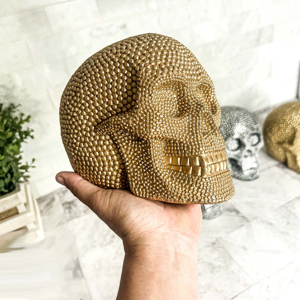 Resin Beaded Skull Statue
