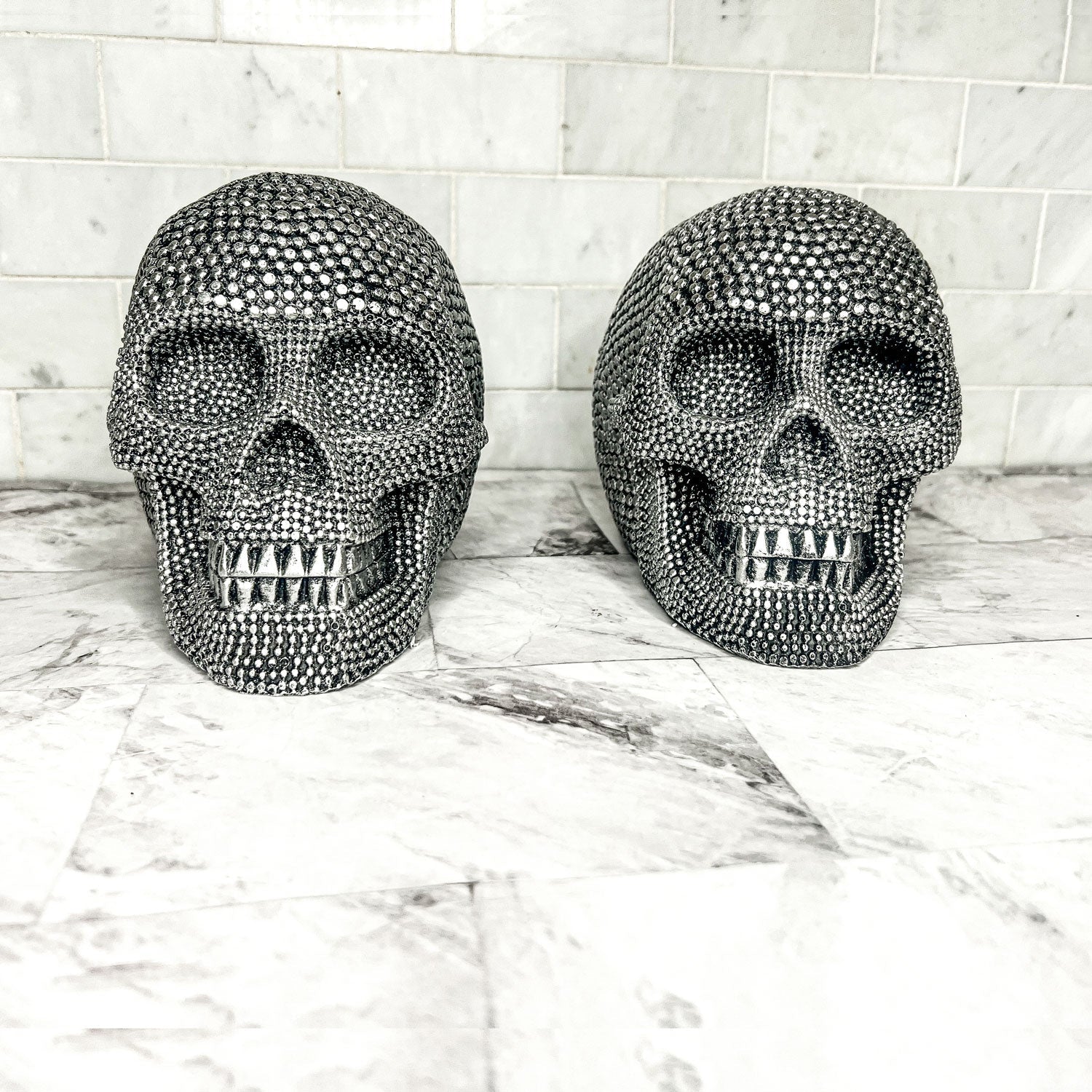 Resin Beaded Skull Statue
