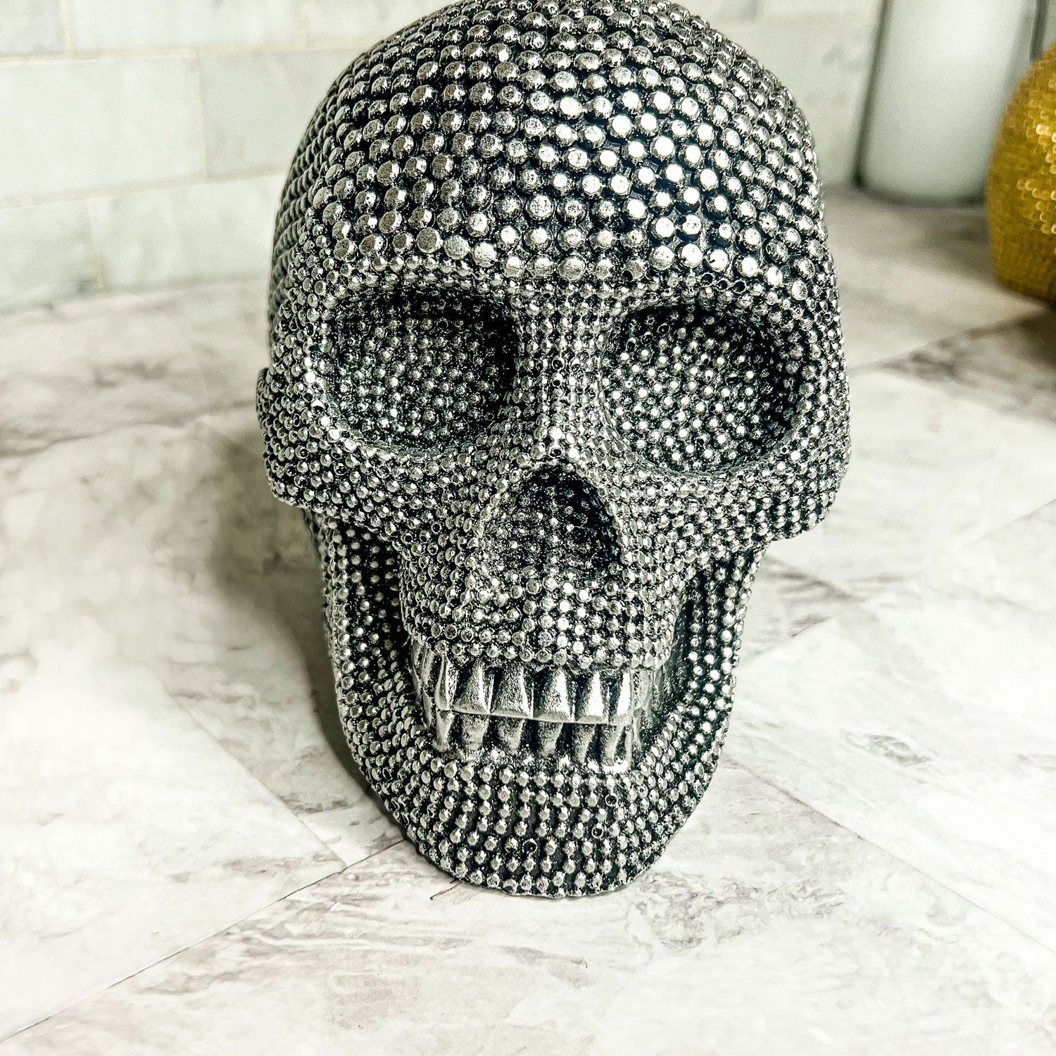 Resin Beaded Skull Statue