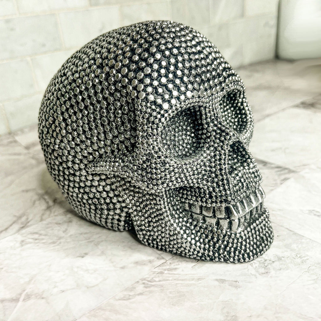 Resin Beaded Skull Statue