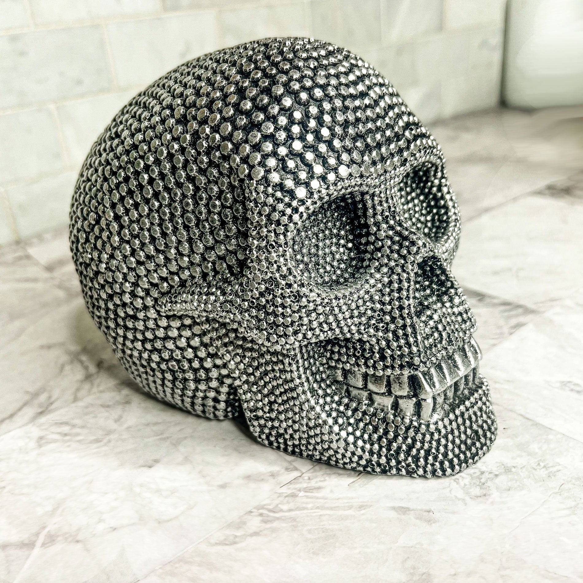 Resin Beaded Skull Statue