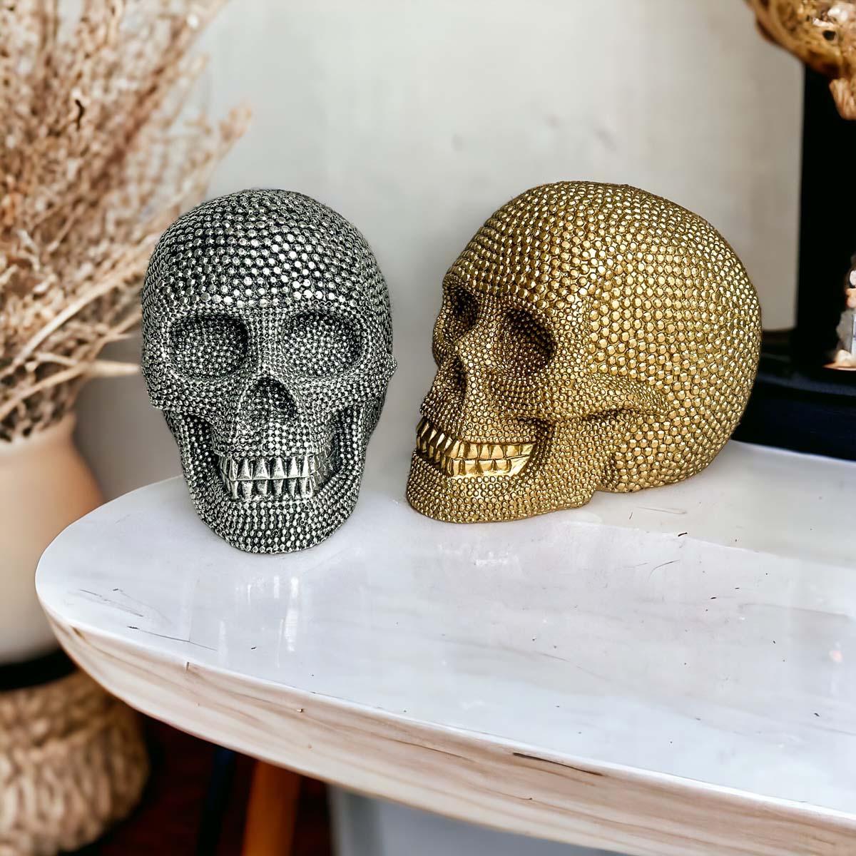 Resin Beaded Skull Statue