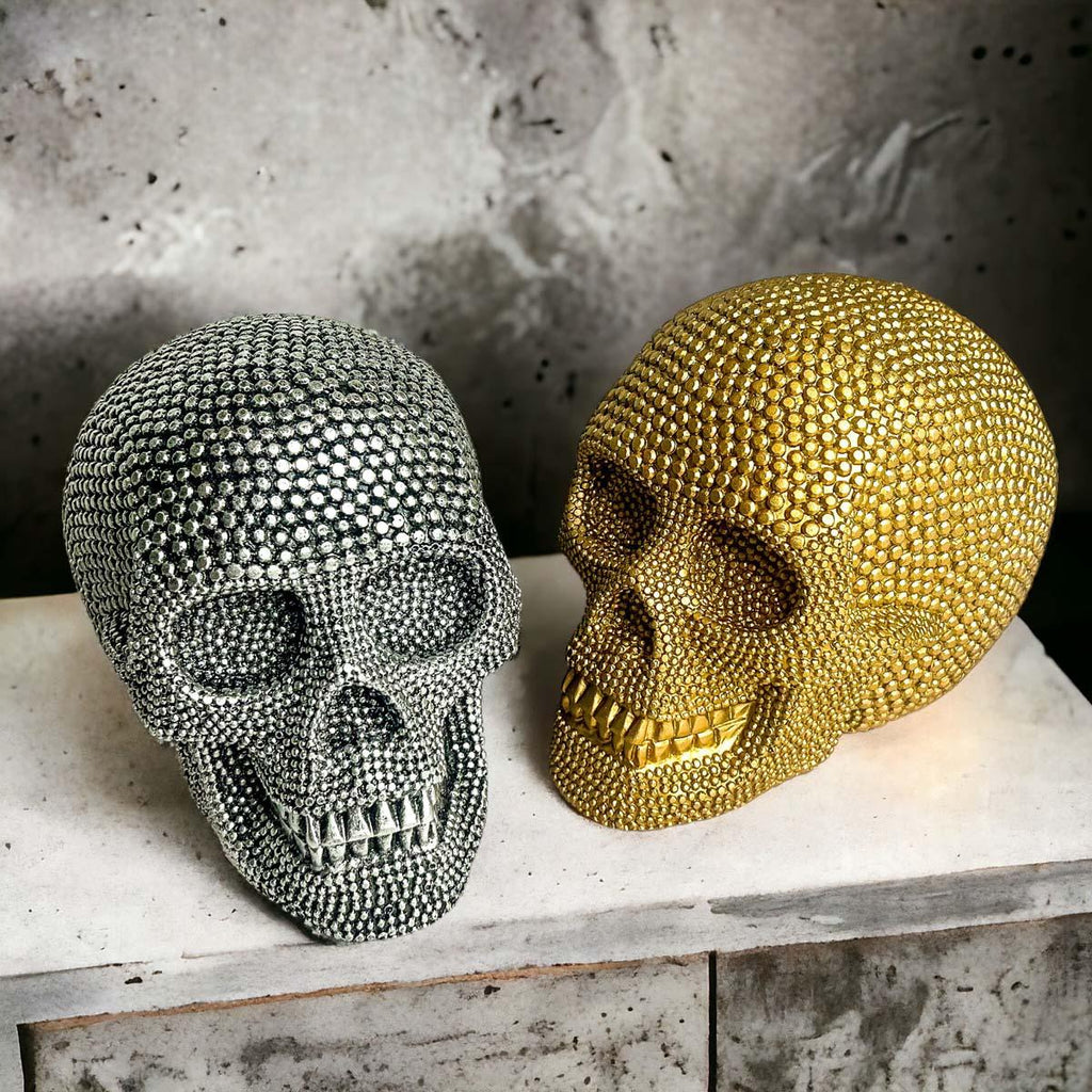 Resin Beaded Skull Statue