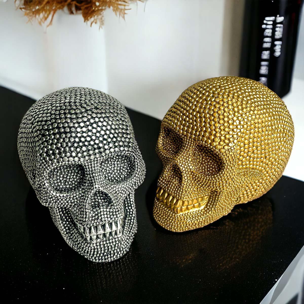 Resin Beaded Skull Statue