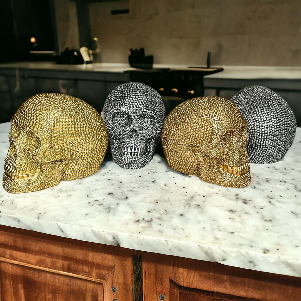 Resin Beaded Skull Statue